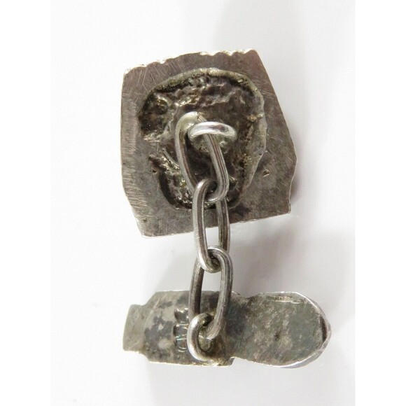 Art Deco King Tut Egyptian Revival 900 Silver Cufflink Set with Chain Linked Mum - Picture 6 of 8